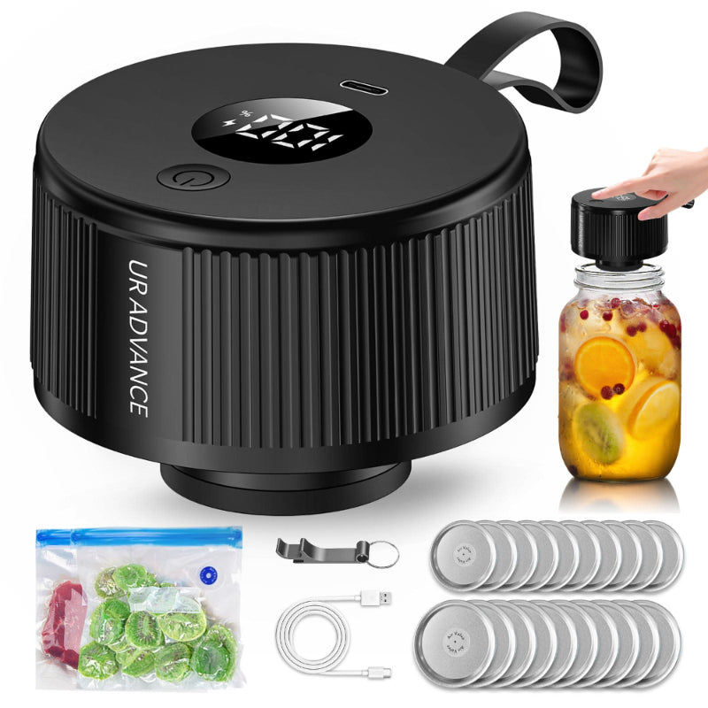 Electric Mason Jar Sealer – Auto-Stop When Sealed, 10-20 Second Sealing, 150+ Jars per Charge，3-in-1 Vacuum Sealer Kit for Mason Jars, Bags, Containers，Gifts for Mom, Fitness Lover - White