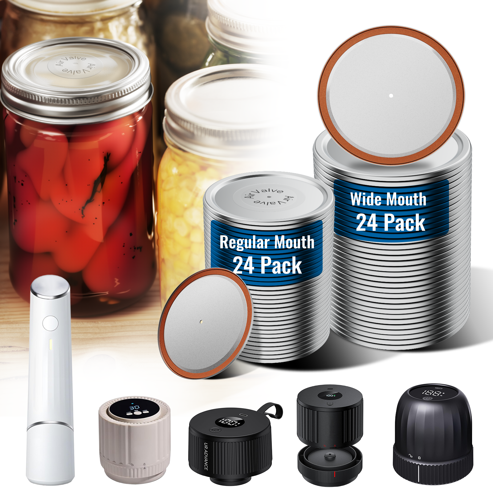 Mason Jar Lids-48 Pack Total- 24 Wide Mouth & 24 Regular Mouth Canning Lids, Vacuum Seal for Ball, Kerr & More, Compatible with Electric Vacuum Sealers, Food Grade Canning Supplies